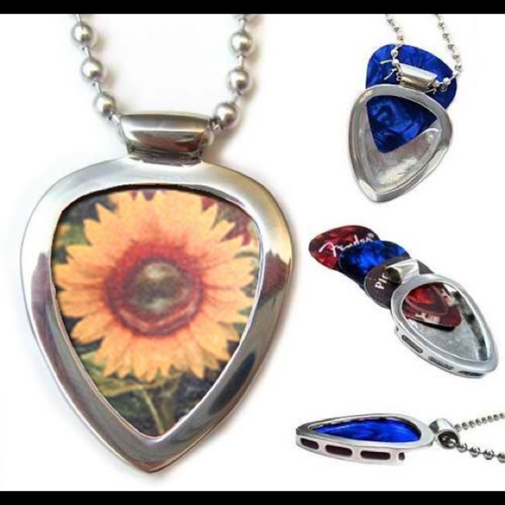 Pickbay Guitar Pick Holder Necklace set + Sunflower guitar pick Give her Flowers